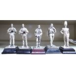 Five Royal Hampshire silver plated model soldiers,