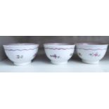 Three similar late 18th/early 19thC Newhall porcelain tea bowls,