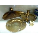 Three items of early 20thC brassware, viz. a Birmingham Guild & Handicraft broad rimmed dish 5.