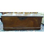 A late 19th/early 20thC seaman's boarded elm chest with straight sides,