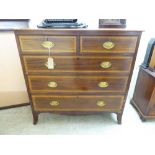 An Edwardian string and ebony inlaid dressing chest with two short/three graduated long drawers,