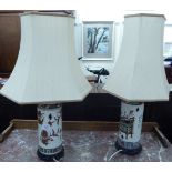 Two similar late 19thC Chinese porcelain vases, converted to table lamps,