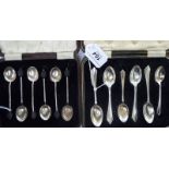 A set of six silver bean terminal coffee spoons cased;