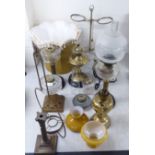 Interior lighting: to include late Victorian brass and glass oil lamps largest 28''h BSR