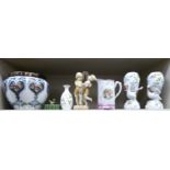 Decorative and domestic ceramics and glassware: to include a pair of 20thC European porcelain vases,