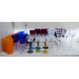 Drinking glasses: to include a set of six orange coloured beakers OS8