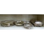 Silver plated tableware: to include a pair of rectangular entree dishes with covers 11'' & 12''w