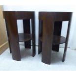 A pair of 1930s Art Deco oak and laminate occasional table, each top with marquetry star decoration,