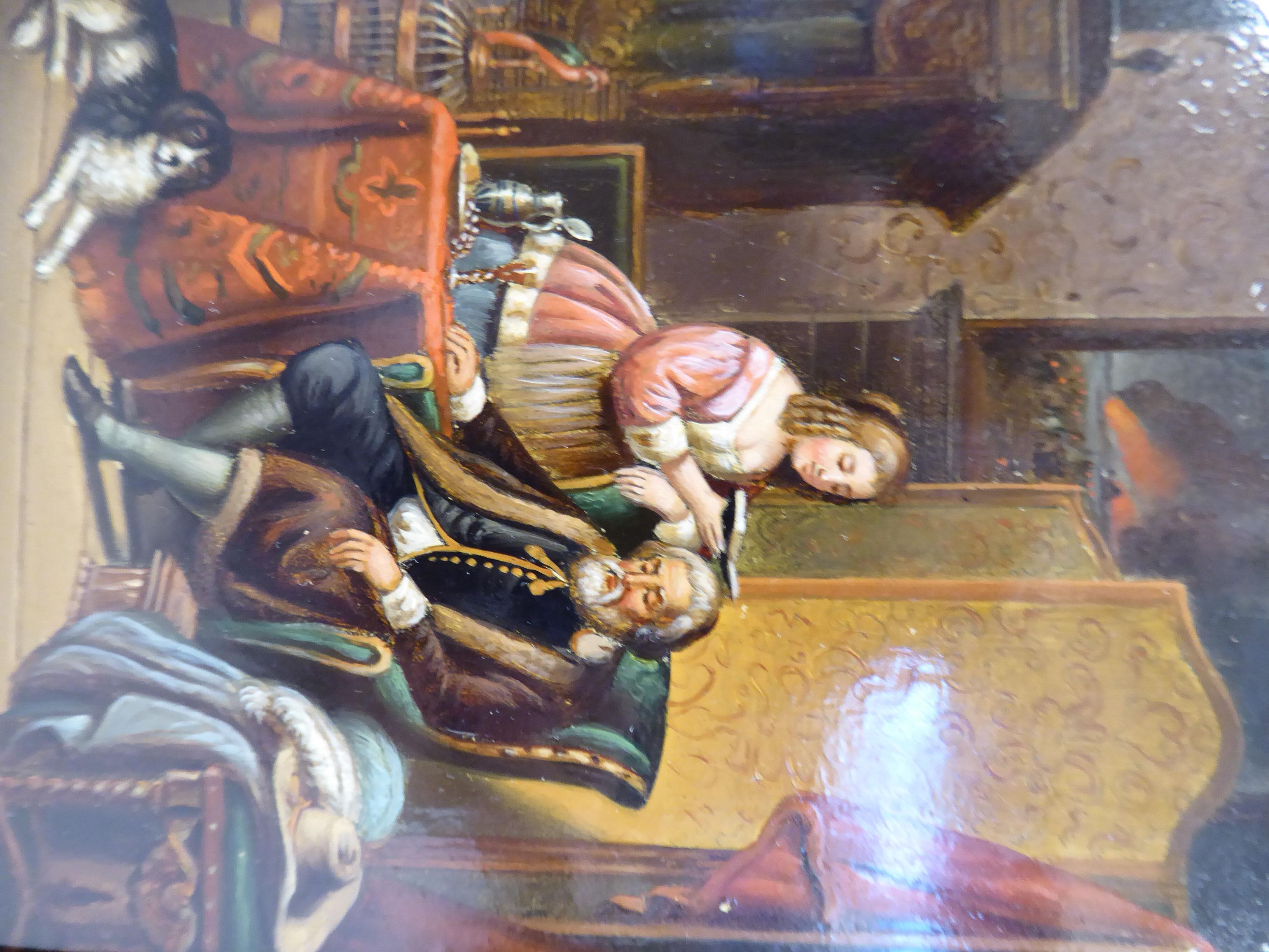 A pair of miniature 17th & 18thC interior domestic scenes 5'' x 3. - Image 3 of 4