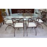 A Pierre Vandel speckled bronze finished, steel framed dining table with a bevelled,