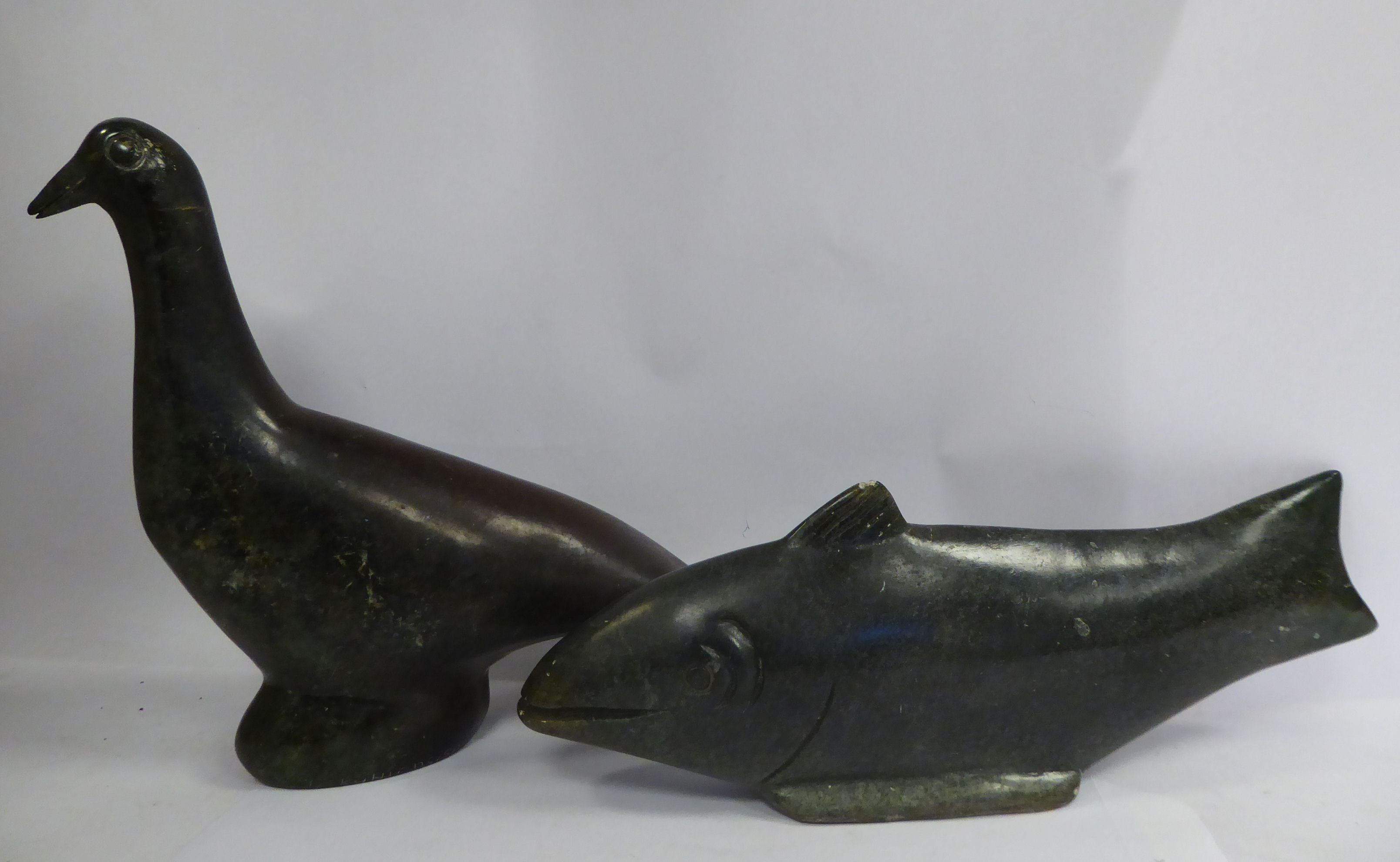 Samson Chengo - 'Water Fish' a carved green hardstone sculpture bears a label for 'National