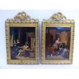 A pair of miniature 17th & 18thC interior domestic scenes 5'' x 3.