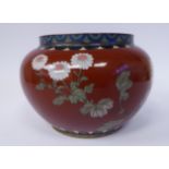 An early 20thC Japanese cloisonne jardiniere of squat, bulbous form,