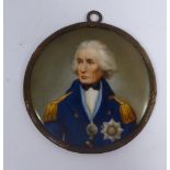 A mid 19thC painted porcelain, head and shoulders portrait miniature,