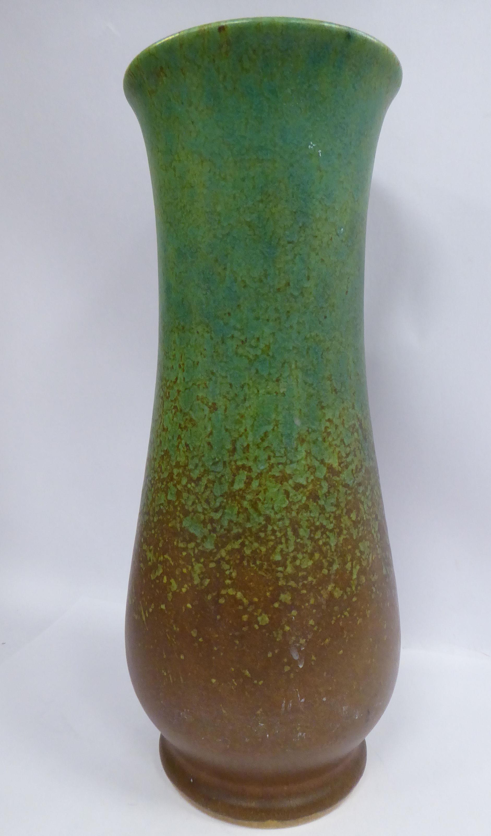 A Royal Lancastrian sponged brown and green glazed pottery vase of slender, - Image 2 of 6