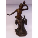 Staniers - an Art Nouveau bi-coloured cast and patinated bronze lamp base,