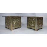 A pair of early 20thC Art Nouveau inspired nickel plated copper square box design planters with