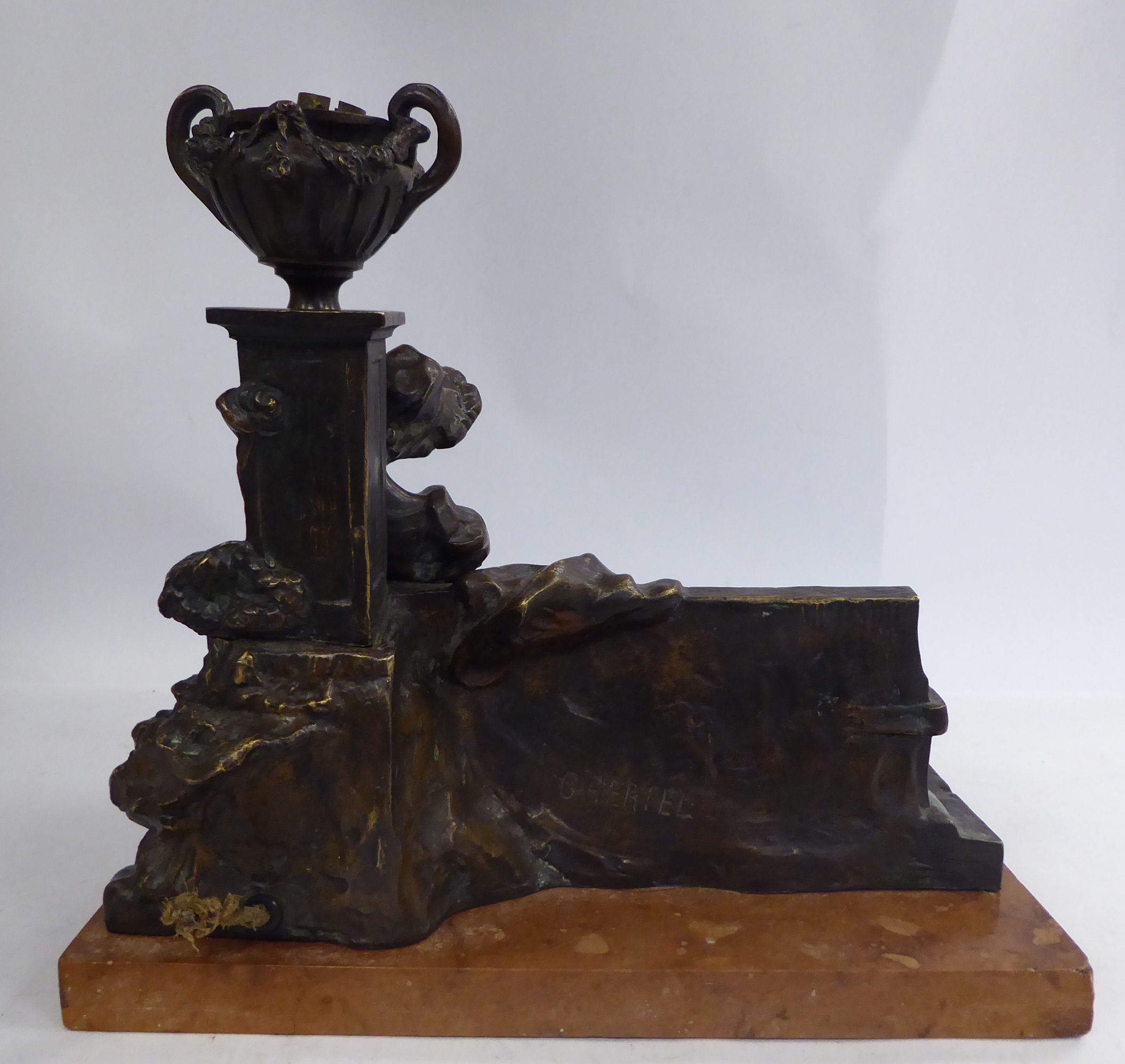 O Hertel - an early 20thC cast and patinated bronze lamp base, - Image 3 of 8