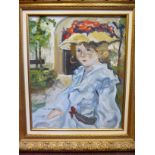 Katia Pissarro - 'Jeune Fille au Chapeau Cerises' a head and shoulders portrait oil on canvas