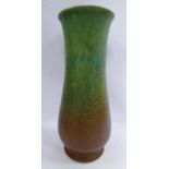 A Royal Lancastrian sponged brown and green glazed pottery vase of slender,