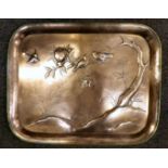 A late 19thC copper tray, having a raised border and a rolled, brass rim,