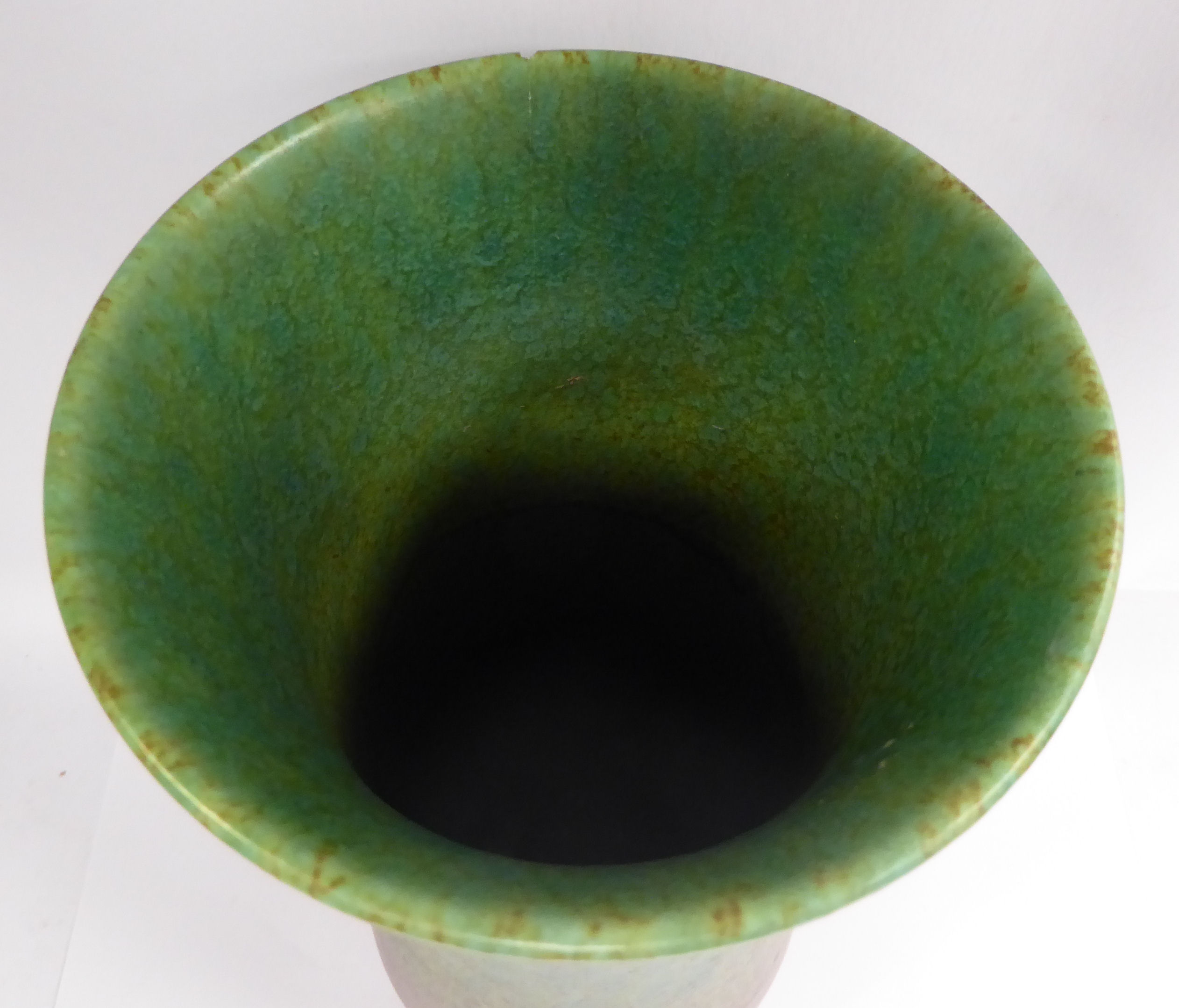 A Royal Lancastrian sponged brown and green glazed pottery vase of slender, - Image 3 of 6