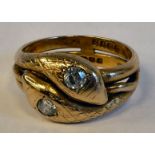 An 18ct gold crossover serpent ring,