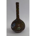 An early 20thC Middle Eastern gilt metal and coloured enamel, bulbous bottle vase with a long,