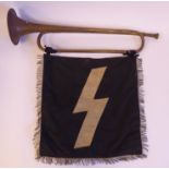A German brass bugle/trumpet, engraved RZM M10/9 with an attached, tasselled,