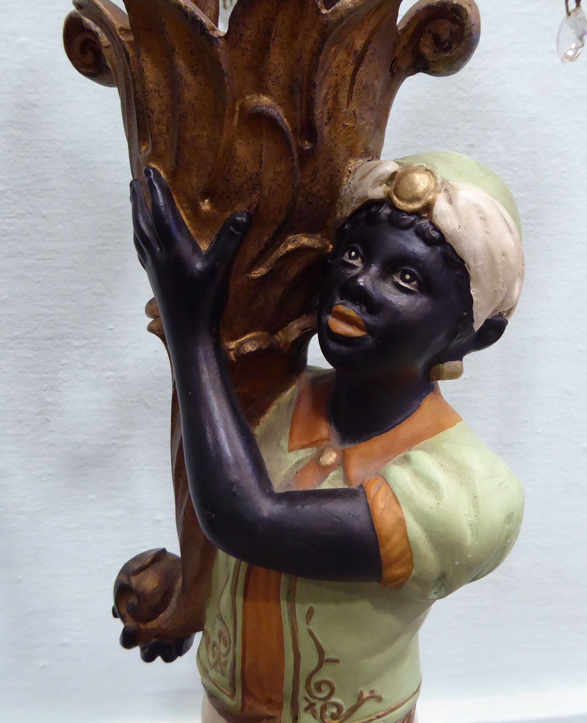 A 19thC style blackamoor table lamp, the standing figure elevating a cornucopia and four, - Image 3 of 5