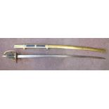 A French Cavalry sword with a brass basket hilt and wire bound handgrip,