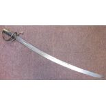 An infantry sword with a brass basket hilt, impressed eagle emblem and a wire bound handgrip,