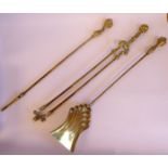 A set of three 19thC brass fire irons,