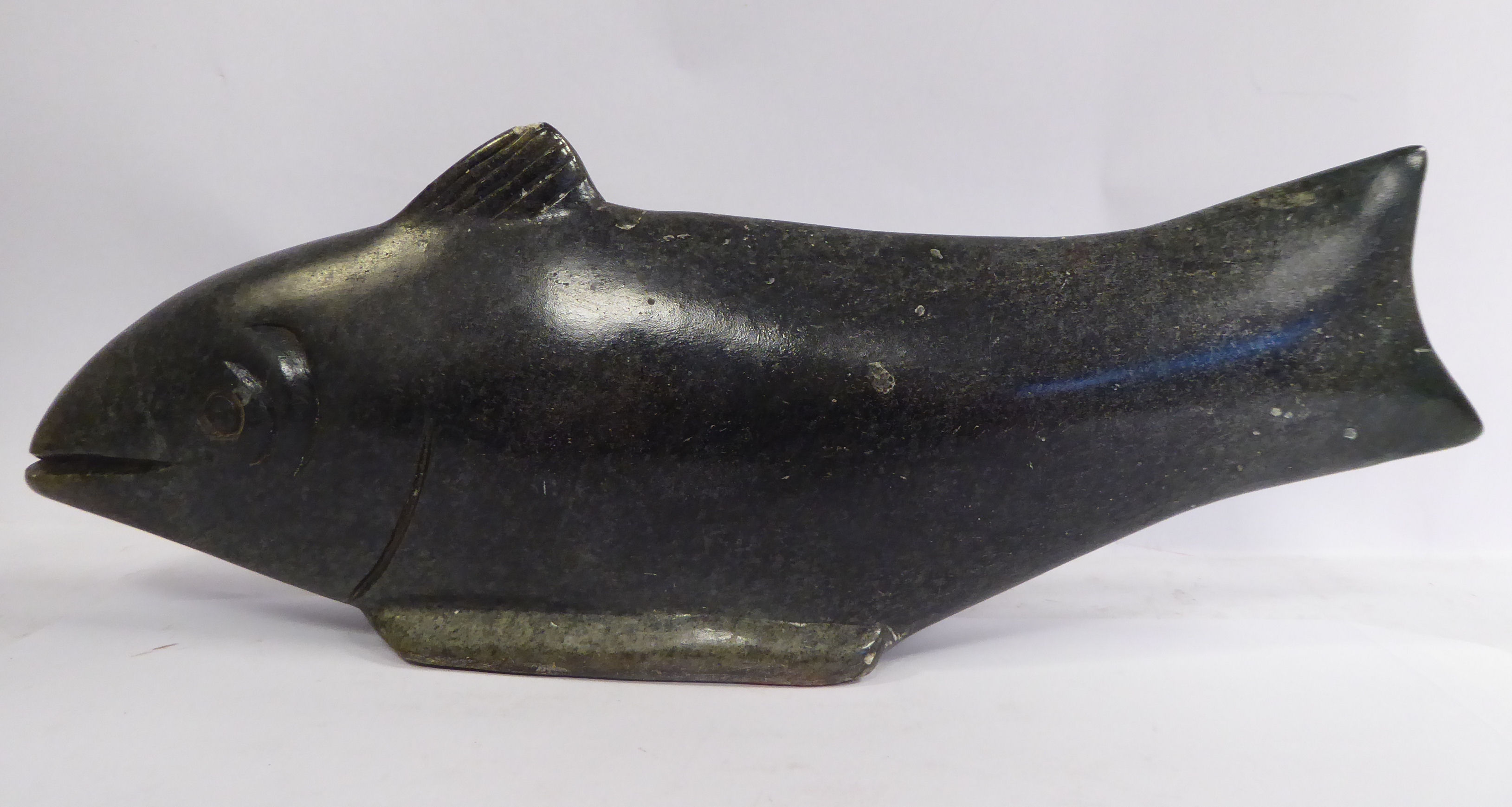 Samson Chengo - 'Water Fish' a carved green hardstone sculpture bears a label for 'National - Image 8 of 9