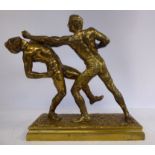 E Hebert - a cast gilt metal pugilist group, bare knuckle fighters,