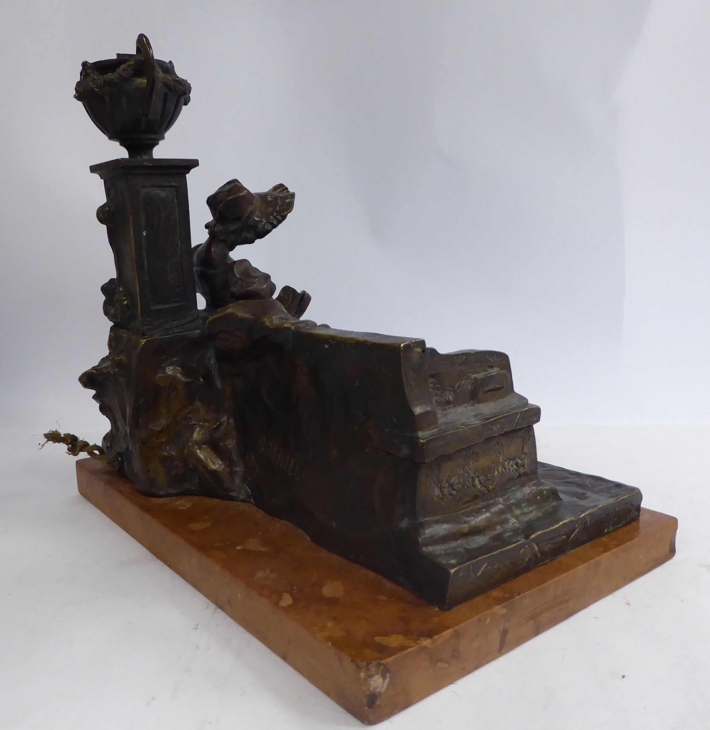 O Hertel - an early 20thC cast and patinated bronze lamp base, - Image 6 of 8