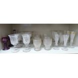 20thC glassware: to include pedestal champagne flutes with floral gilded decoration OS6