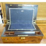 A late Victorian figured walnut veneered writing box with straight sides,