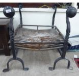 Late Victorian baronial style wrought iron fire dogs with grate 30''w F