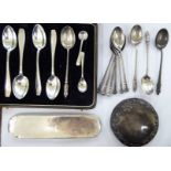 Silver and silver coloured metal items: to include a set of six coffee spoons,