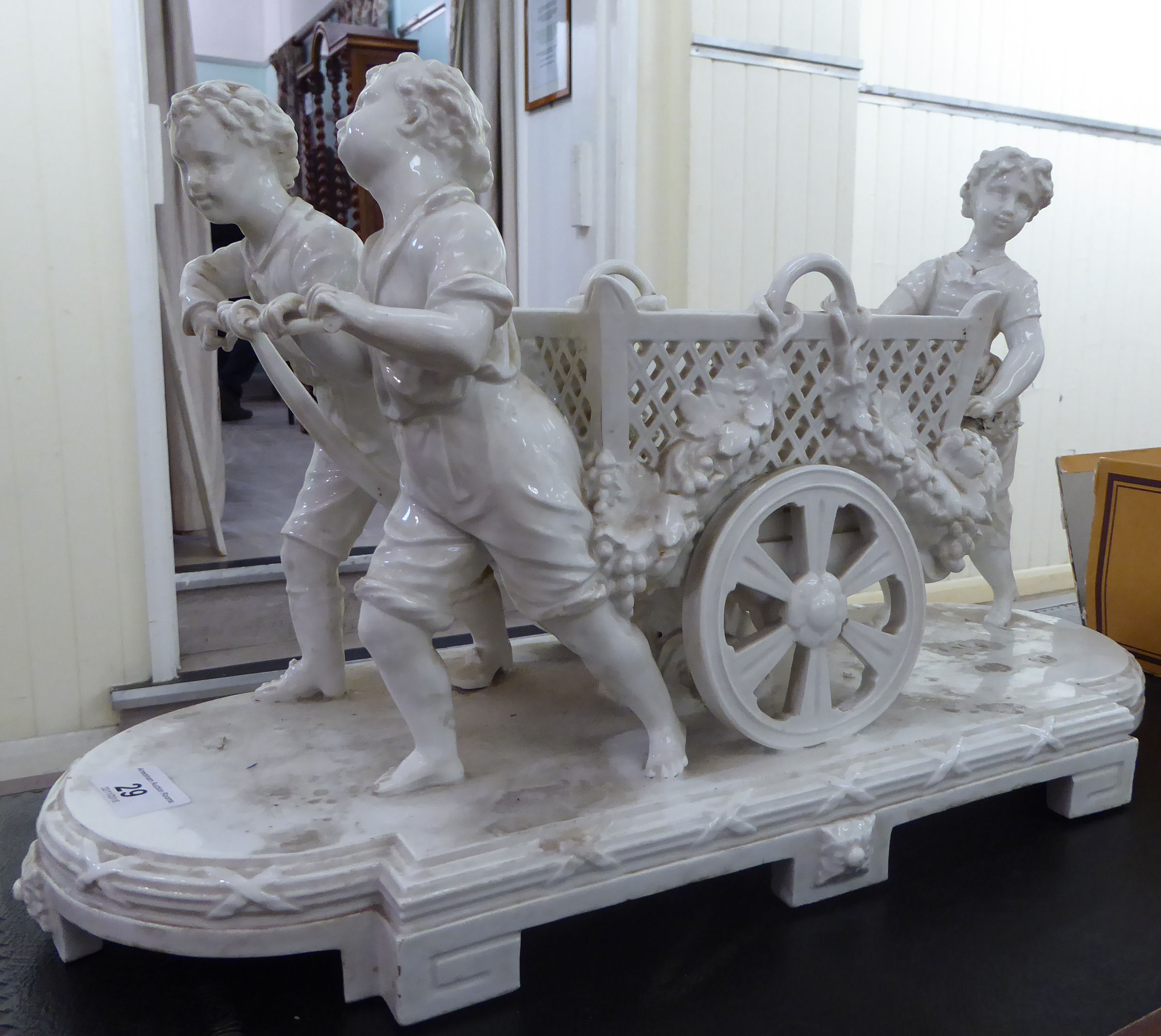 An early/mid 20thC Continental ivory glazed porcelain table centrepiece, - Image 2 of 2