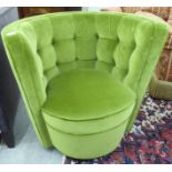 A David Lindley green fabric part button upholstered swivel chair CA