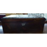 An early Victorian rosewood veneered box with straight sides and a hinged lid, ivory,