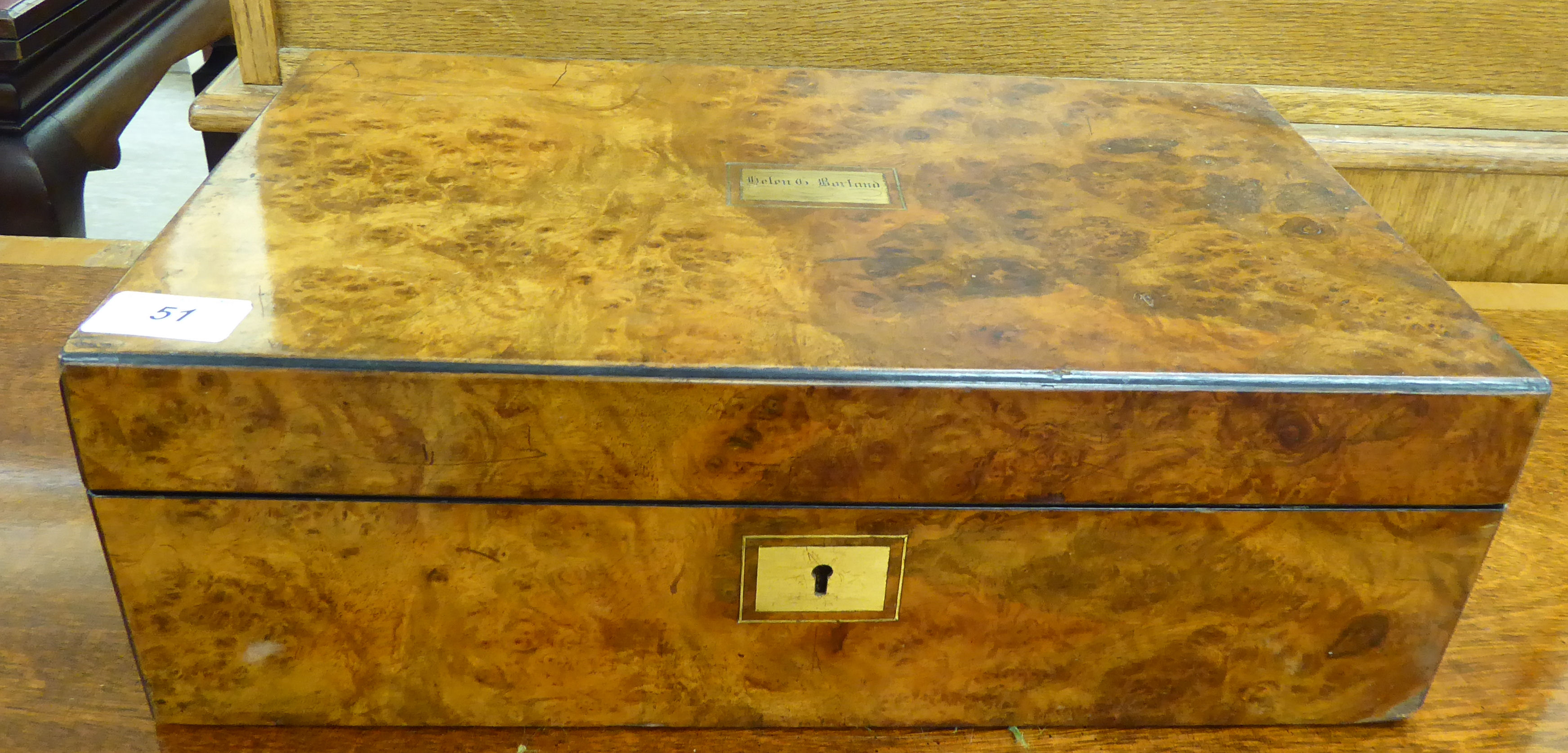 A late Victorian figured walnut veneered writing box with straight sides, - Image 2 of 2