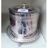 A Victorian style silver plated biscuit barrel, decorated with foliate ornament,