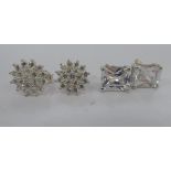 Two pairs of cubic zirconia set silver earrings 11