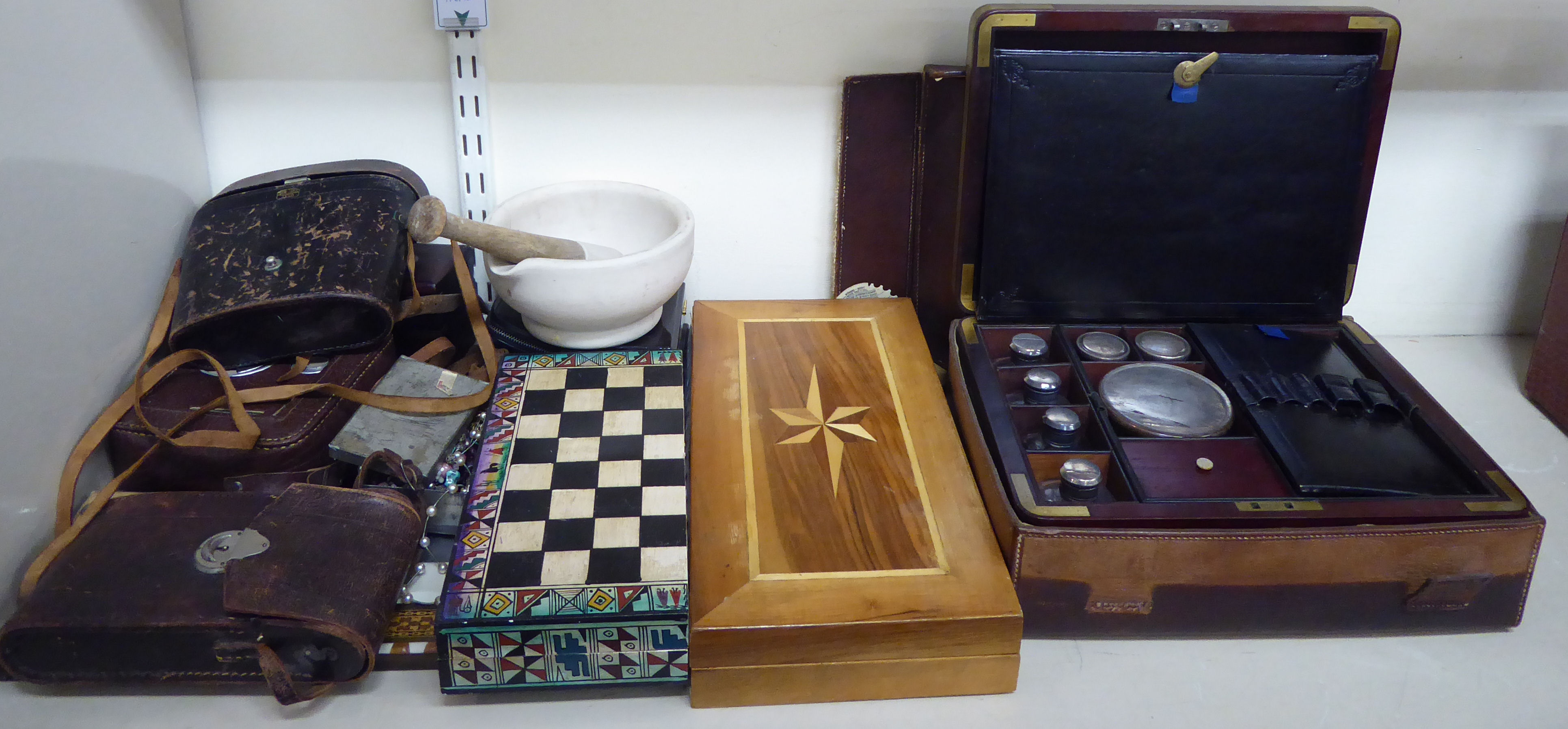 19thC & later wooden and other collectables: to include a travelling vanity chest,