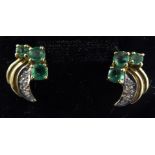 A pair of 9ct emerald and diamond set earrings boxed 11