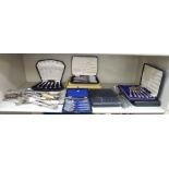 Silver plated flatware: to include two cased sets of six Art Deco teaknives,