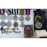 Miscellaneous British World War II Service medals on ribbons and uniform accessories CS